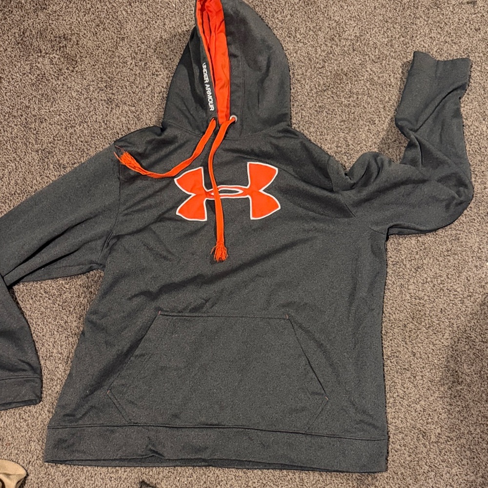 Under Armour Charcoal Gray Hoodie with Bright Orange Logo